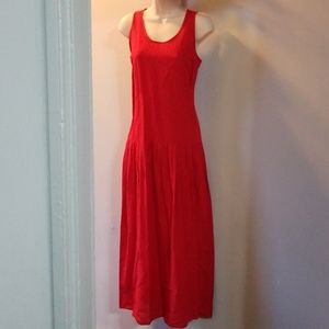 Silk Dragon vintage red pleated bottom maxi dress